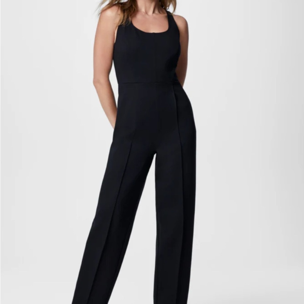 NWT SPANX Black Ponte Corset Barrel Leg Jumpsuit